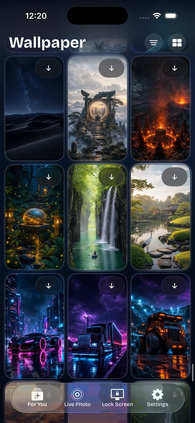 2Live For You feed — torii gates, waterfalls and cyberpunk 4K live wallpapers
