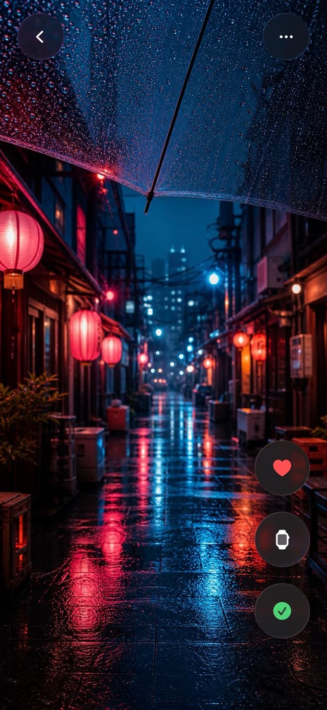 2Live full-screen wallpaper view — rainy red-lantern alley in Taiwan