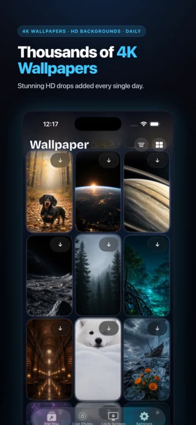 2Live App Store screenshot — Thousands of 4K wallpapers and HD backgrounds, with stunning new drops every day