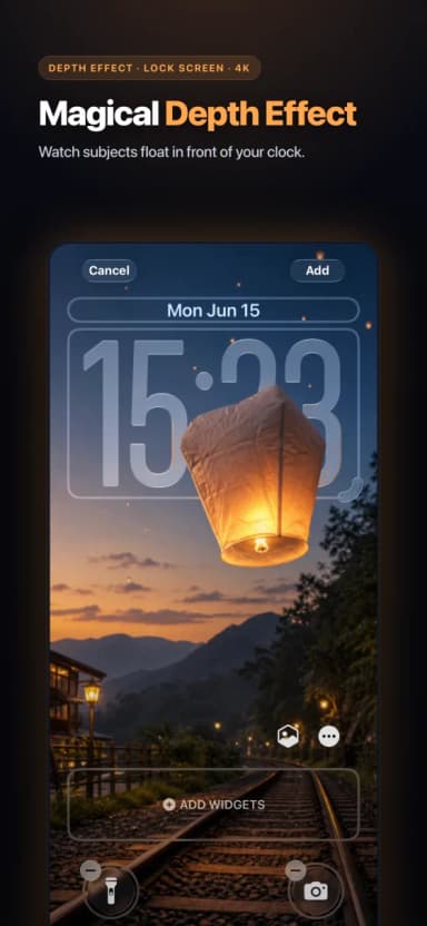 2Live App Store screenshot — Magical depth effect — subjects float in front of the Lock Screen clock