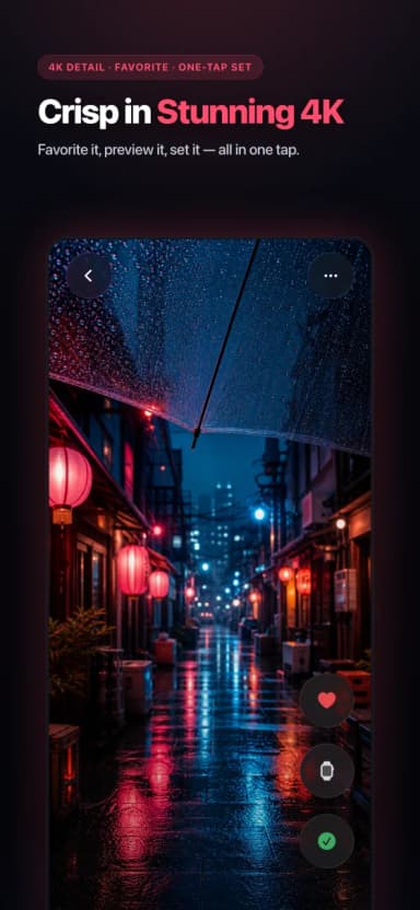 2Live App Store screenshot — Crisp in stunning 4K — favorite, preview and set in a single tap