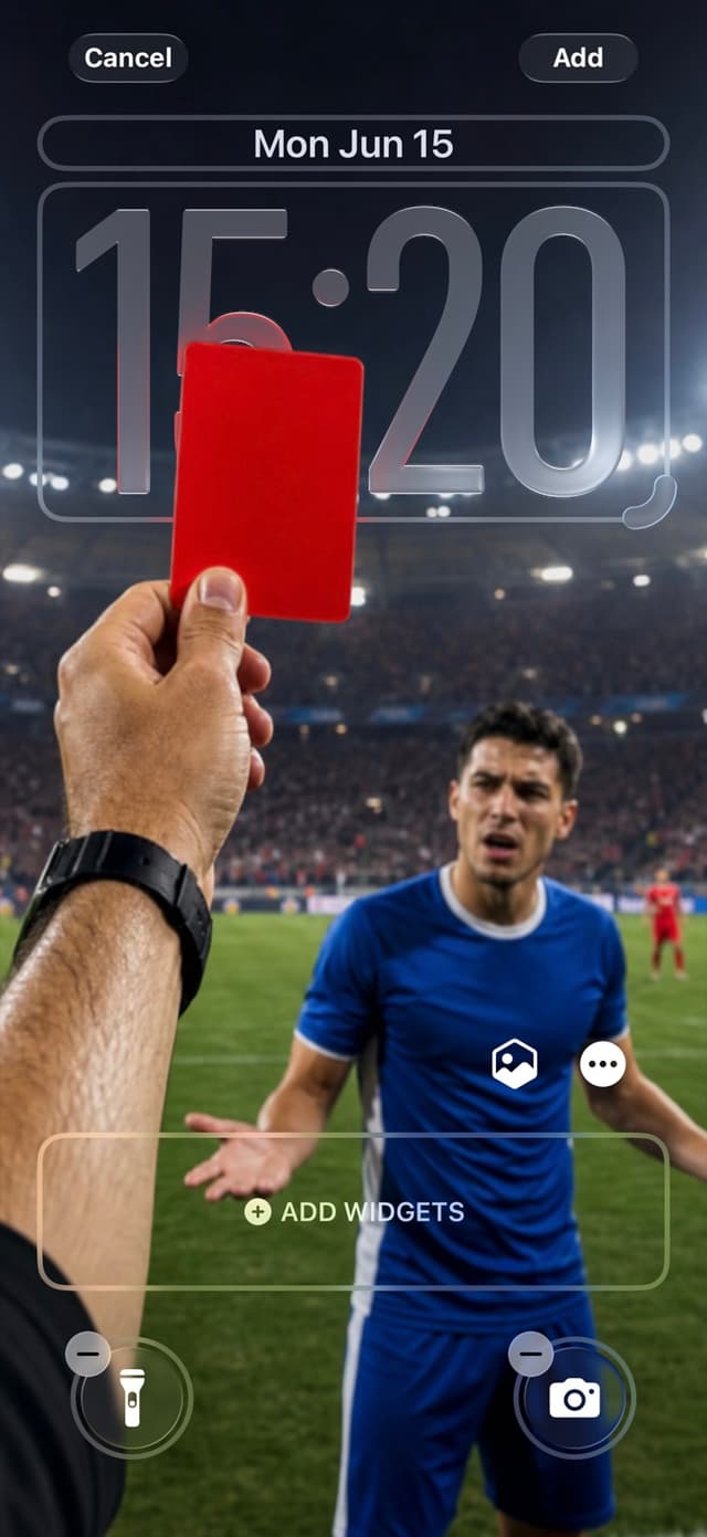 iPhone lock screen — a dramatic football red-card moment