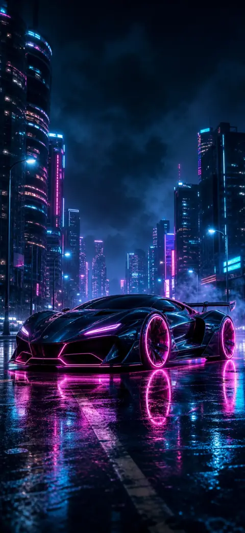 Supercar under neon — vehicles 4K wallpaper for iPhone and Android (2026)